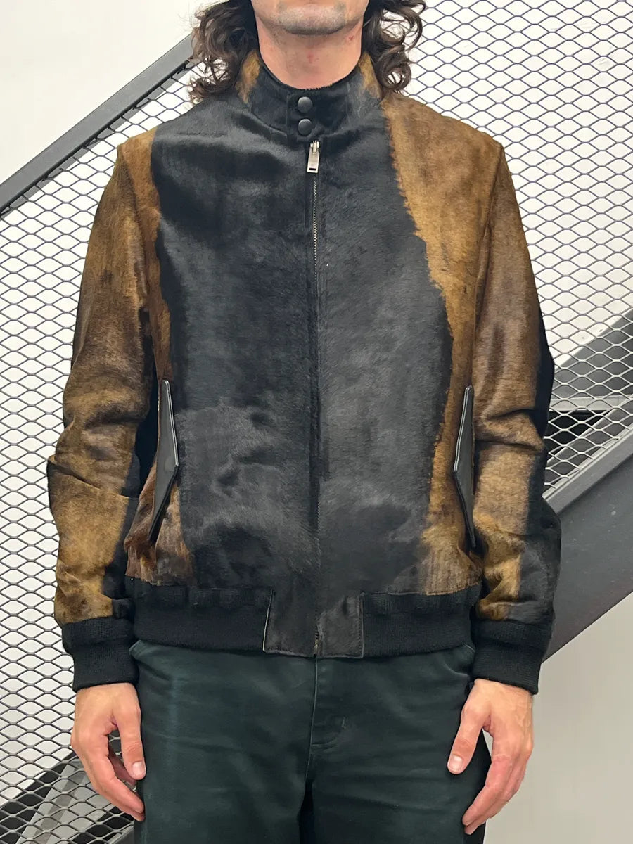 2018 Golden Goose Brown Black Pony HairLeather  Zip-Up Bomber Jacket BEsNerkD 1