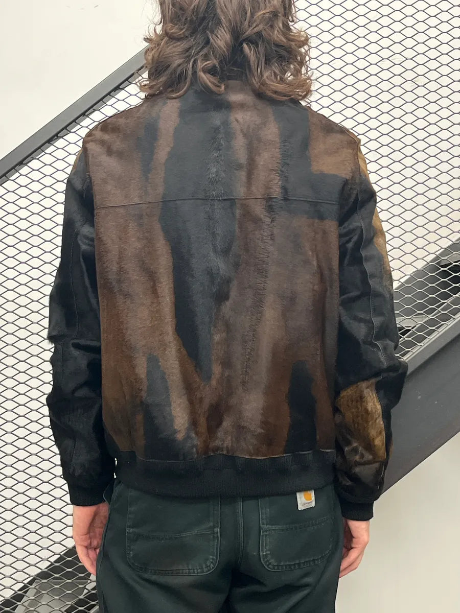 2018 Golden Goose Brown Black Pony HairLeather  Zip-Up Bomber Jacket BEsNerkD 2