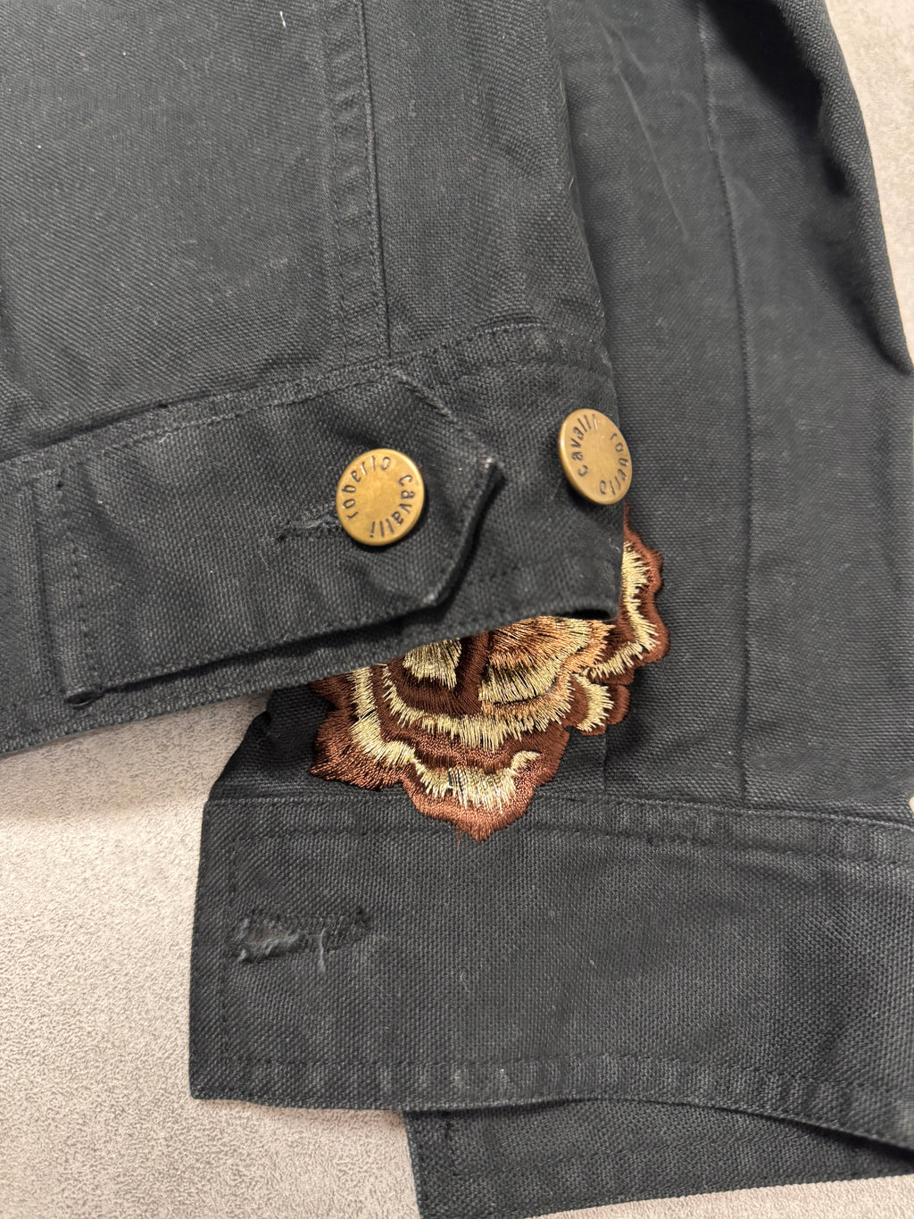 Roberto Cavalli Embroided Flowers Black Jacket