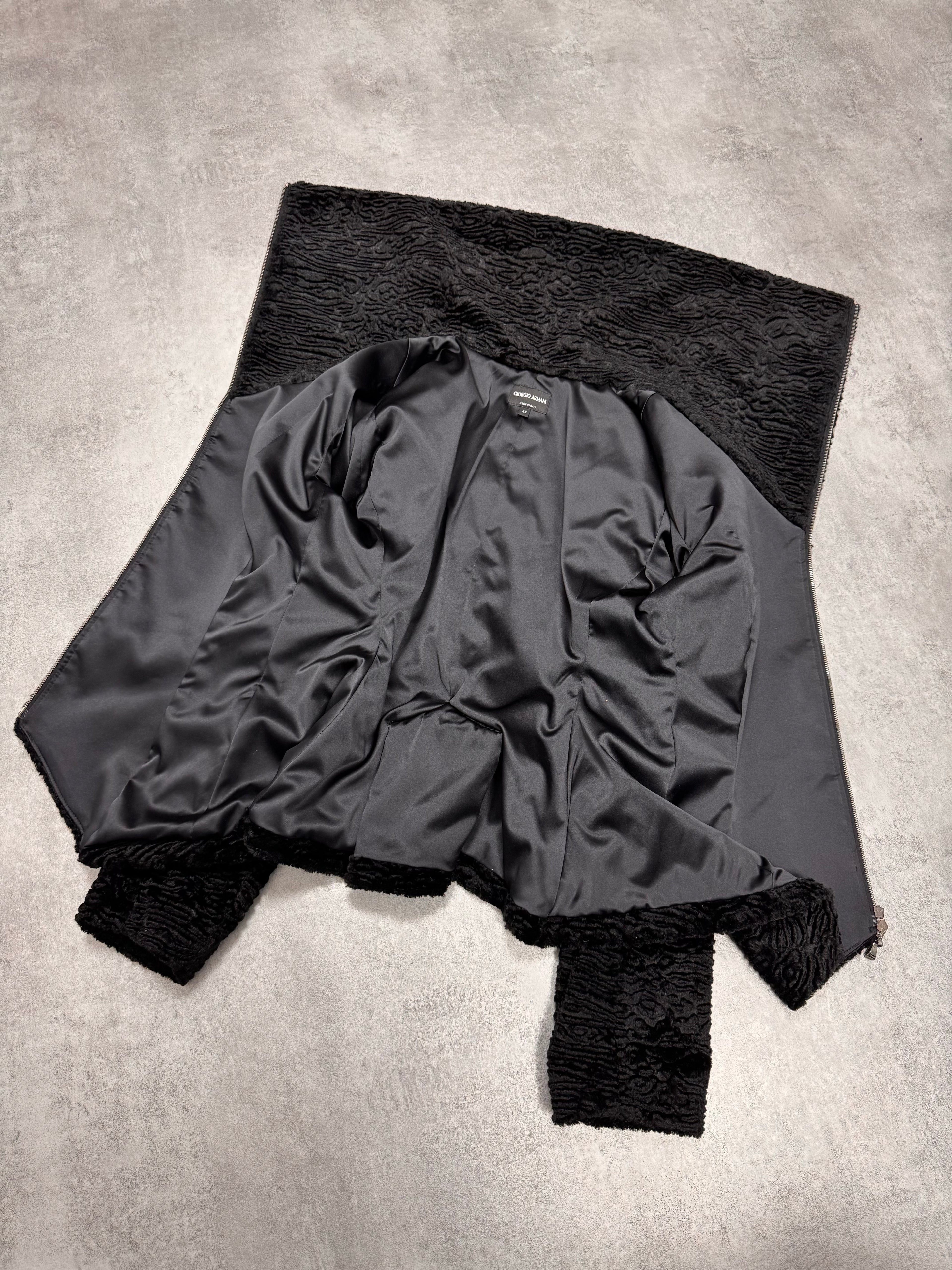 2000s Giorgio Armani Astrakan Sheep Fur Hight Neck Jacket