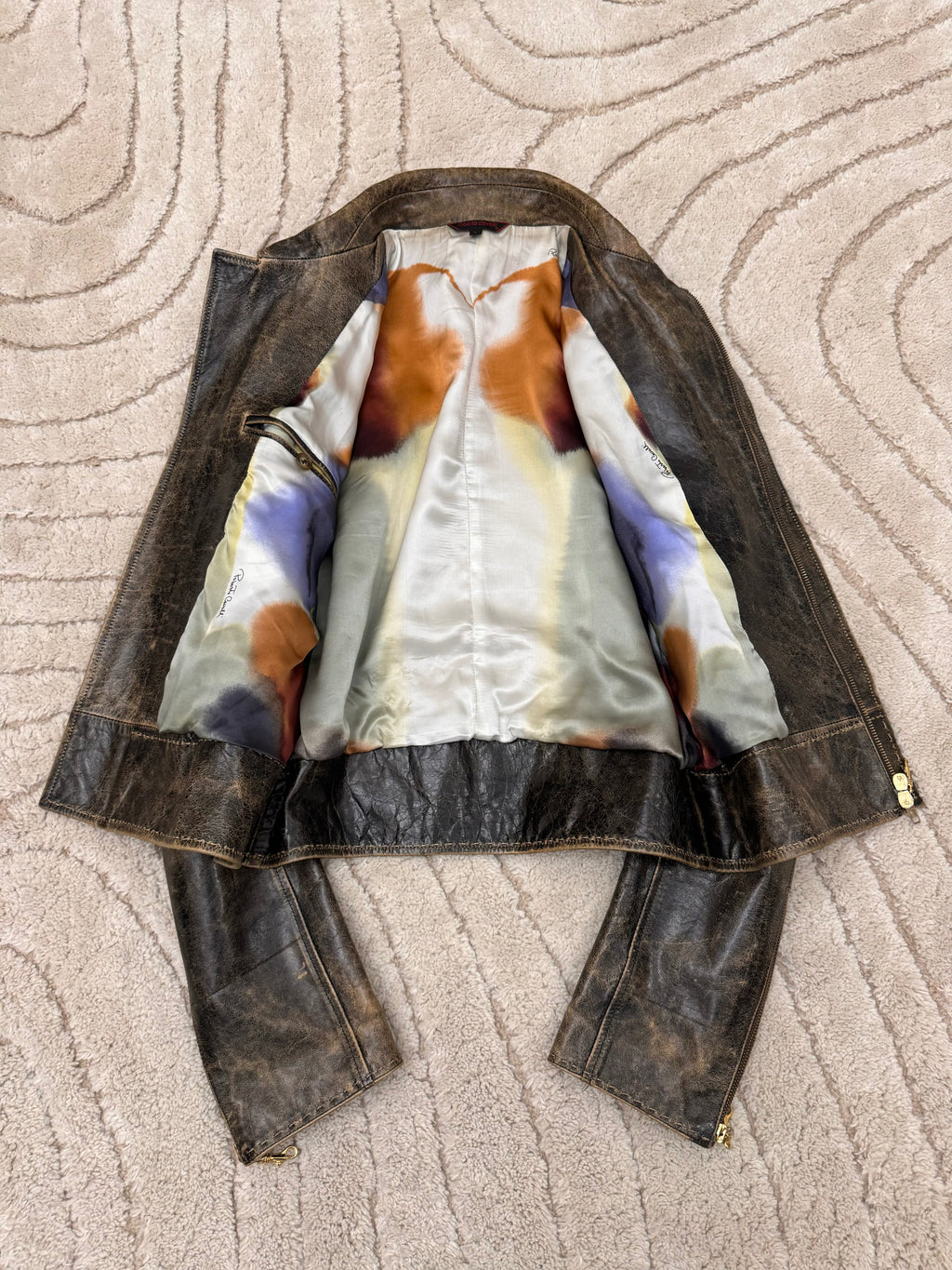 SS2000 Roberto Cavalli 手工短款仿旧皮夹克（S/M）