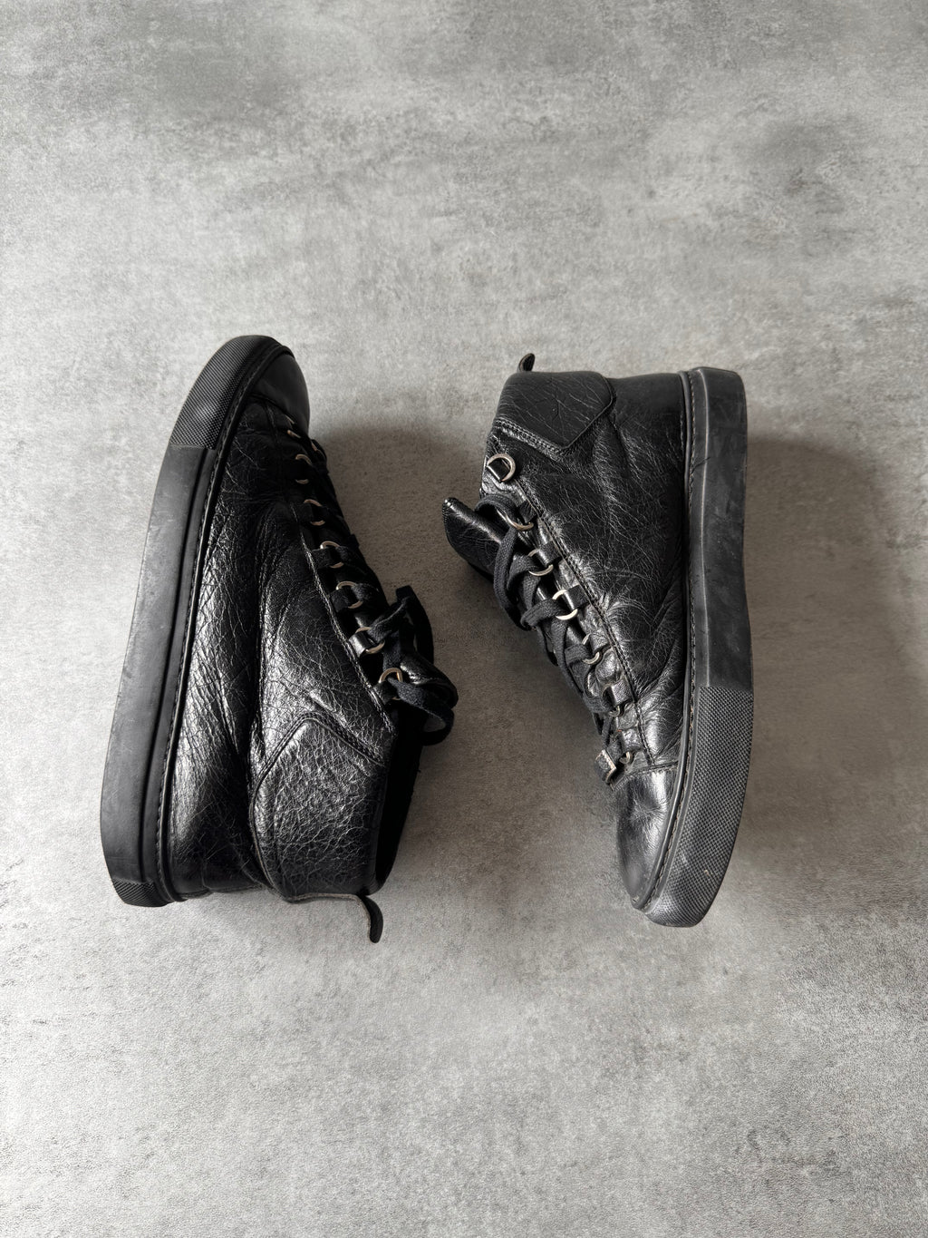 Balenciaga Arena High Black Cracked Leather Sneakers