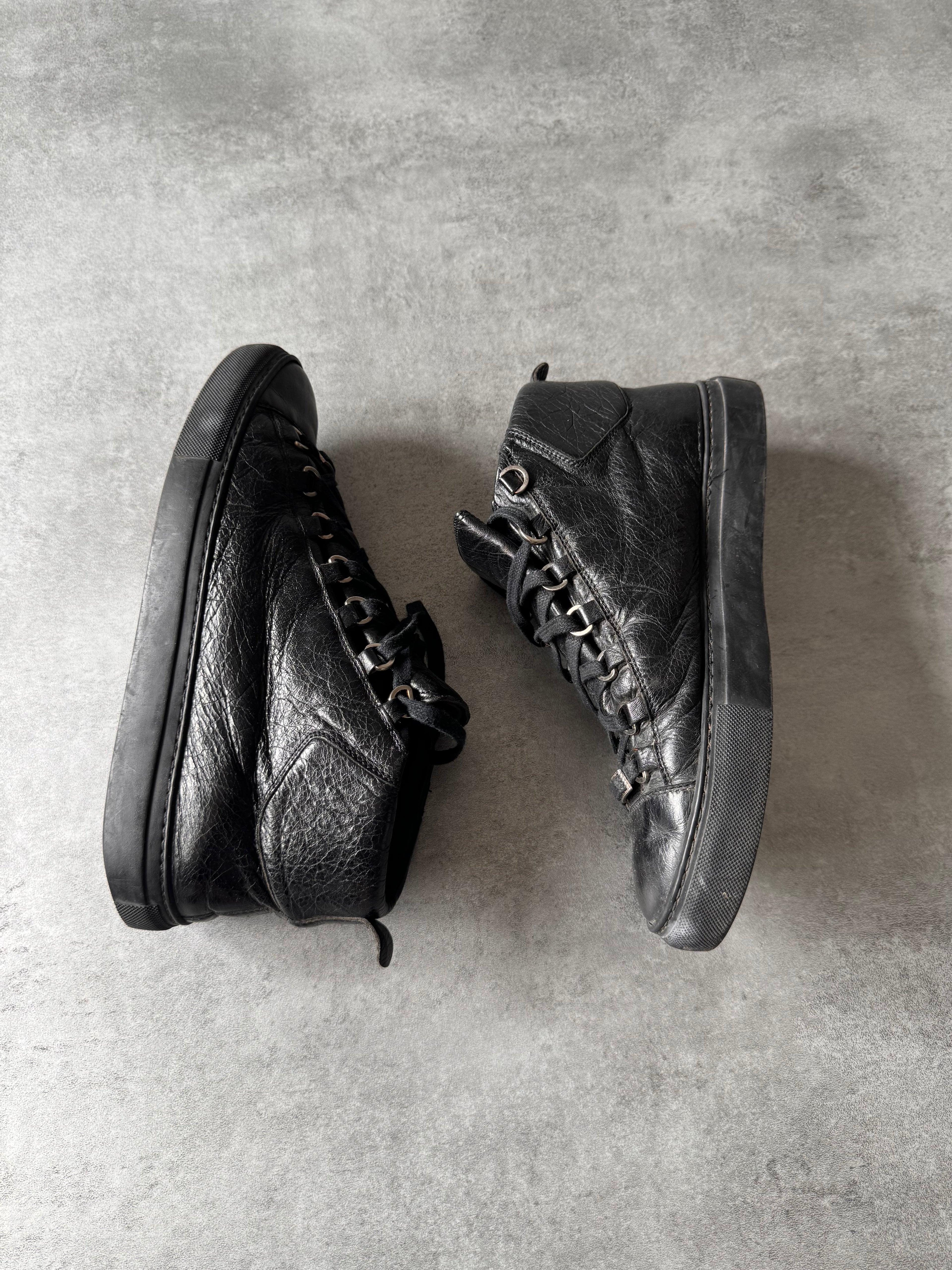 Balenciaga Arena High Black Cracked Leather Sneakers