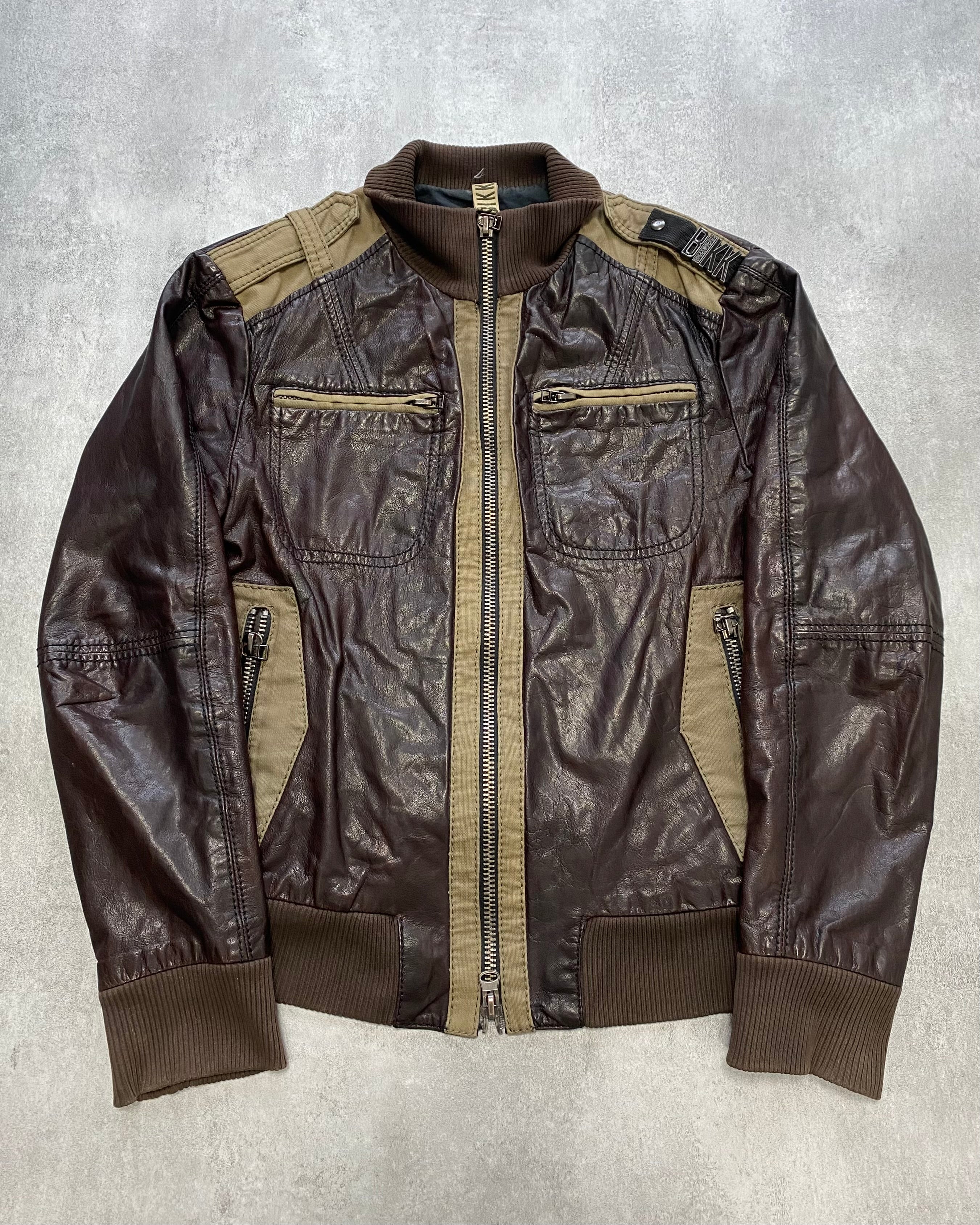 Dirk Bikkembergs Elite Parachute Brown Leather Jacket