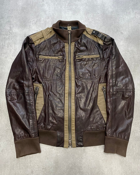 Dirk Bikkembergs Elite Parachute Brown Leather Jacket (L)