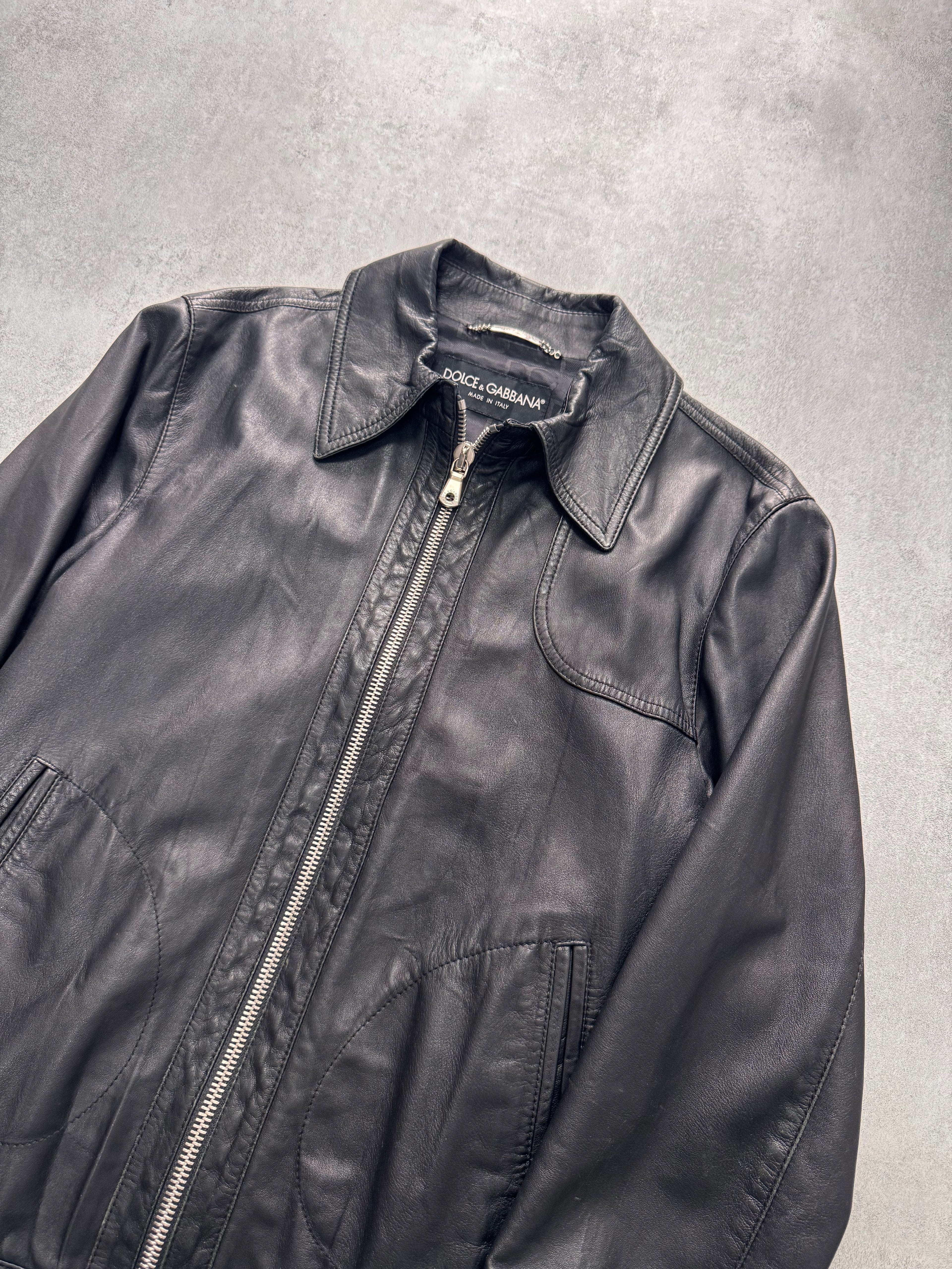 2000s Dolce & Gabbana Spy Black Leather Jacket
