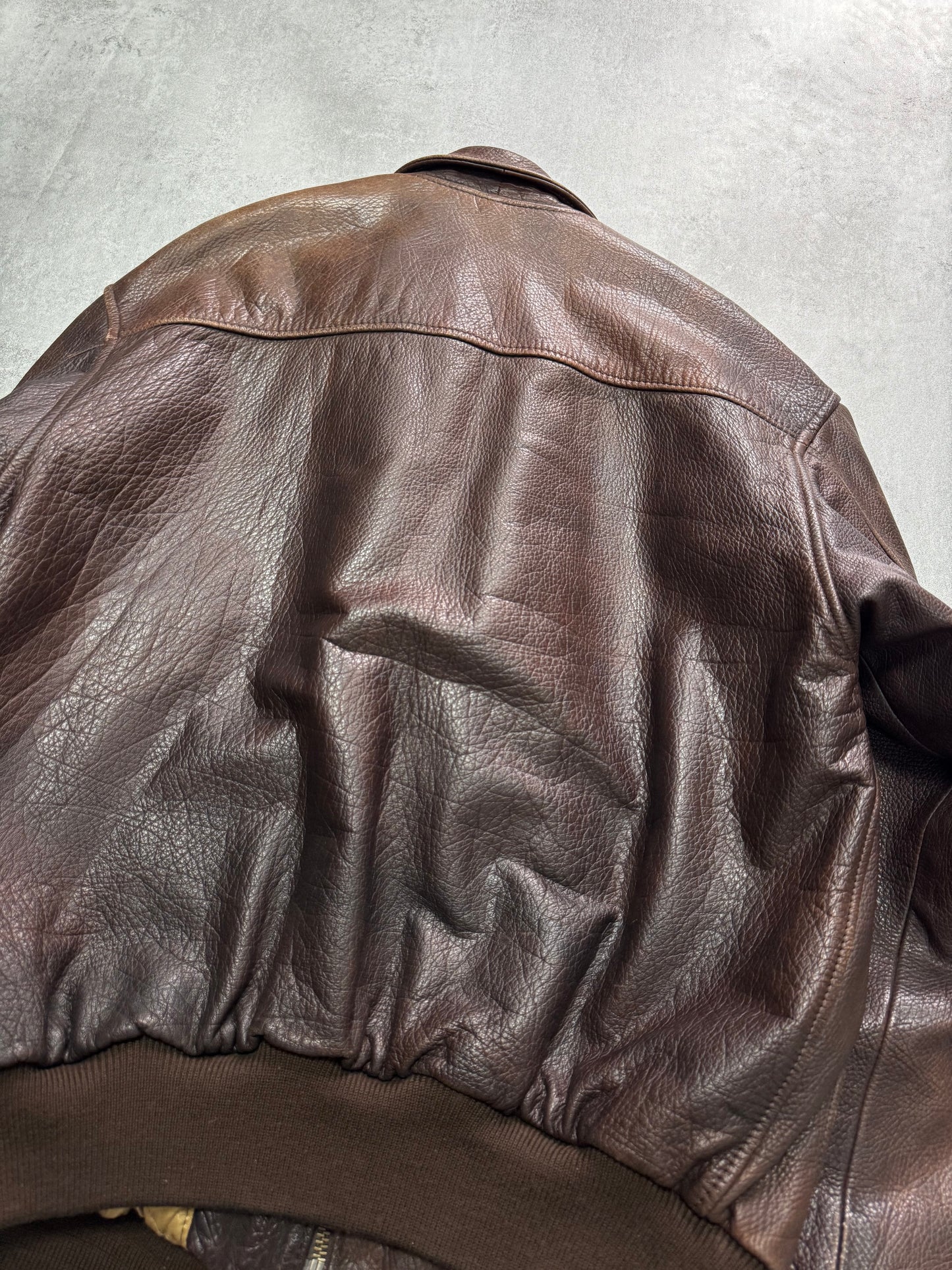 1990s Emporio Armani Brown Classic Bomber Leather Jacket (M)