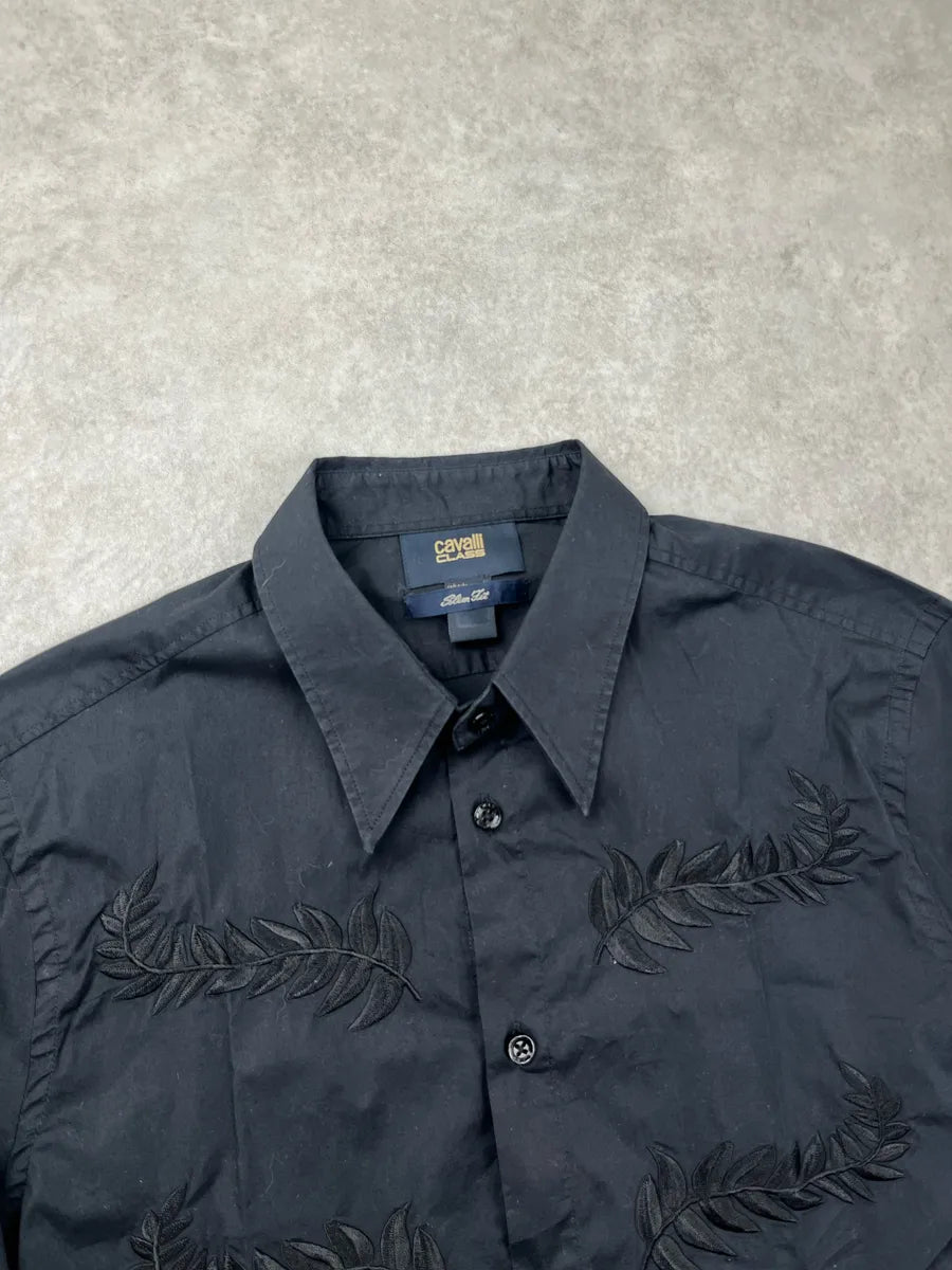 Roberto Cavalli Black Leaf Embroidered Slim Fit Shirt BFGHhBWE 6