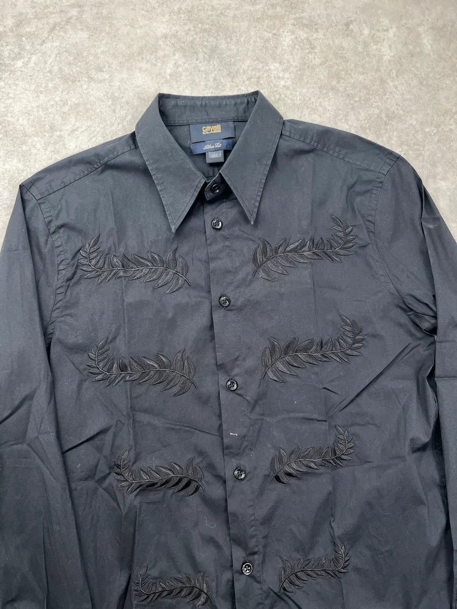 Roberto Cavalli Black Leaf Embroidered Slim Fit Shirt BFGHhBWE 9