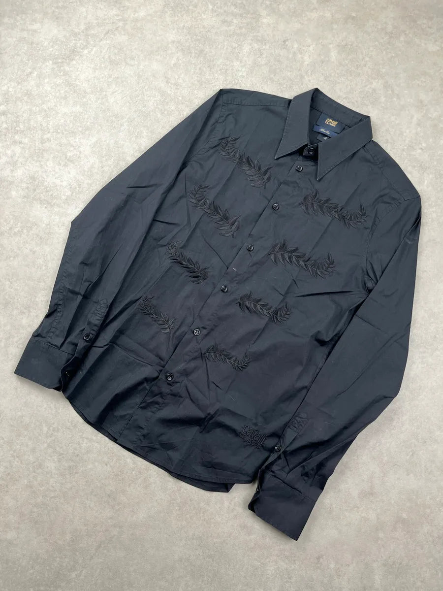 Roberto Cavalli Black Leaf Embroidered Slim Fit Shirt BFGHhBWE 5