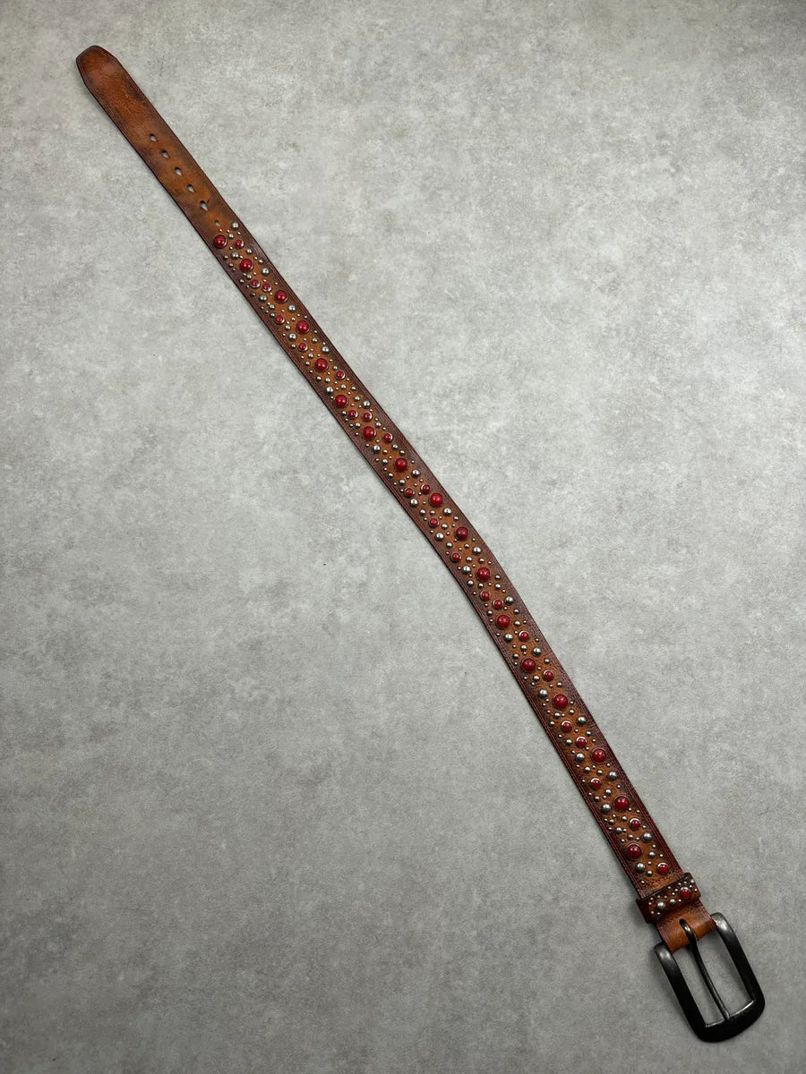 2000s Dsquared2 Brown Leather Red Studded Belt BGtXlVUO 8