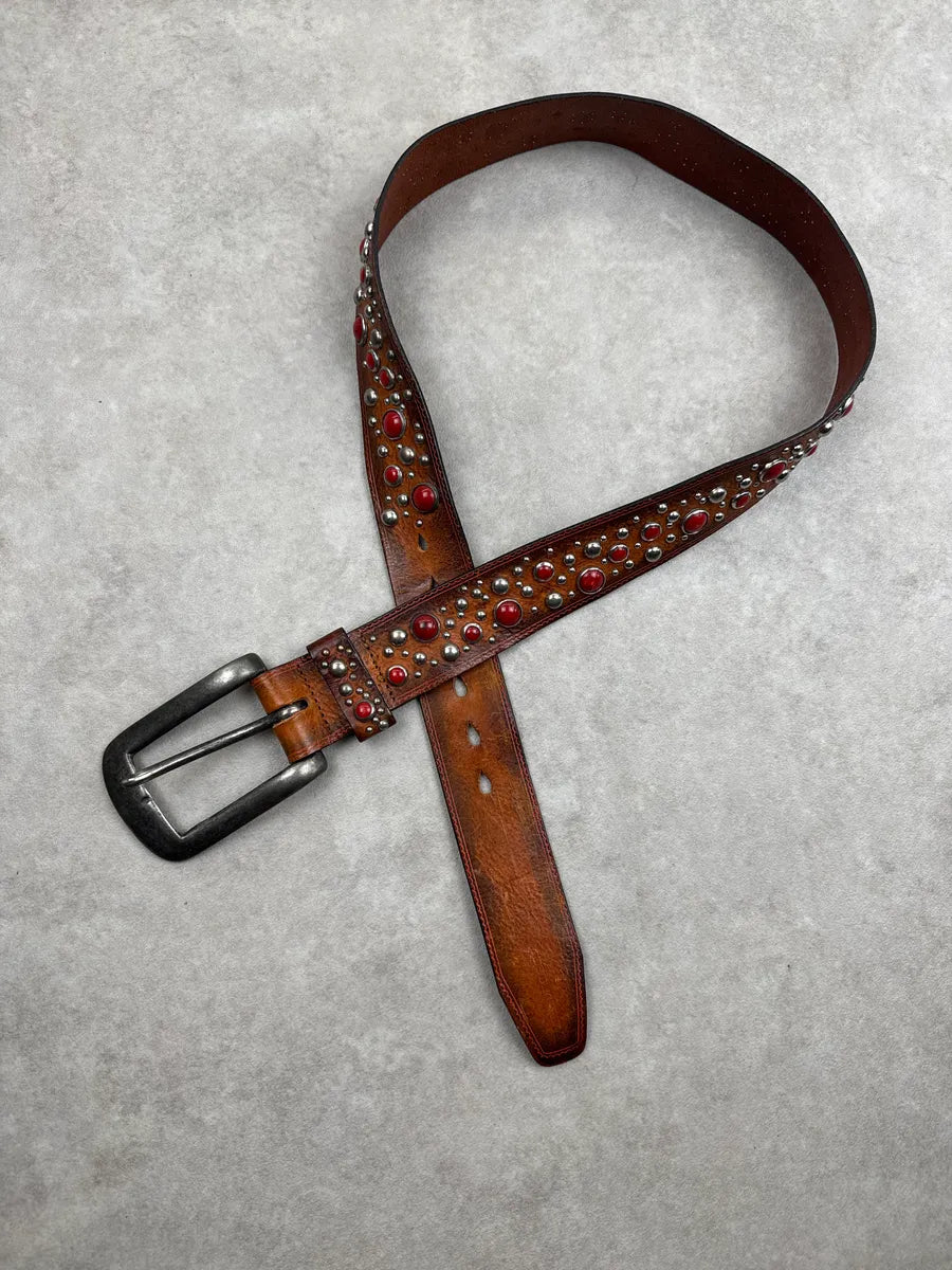 2000s Dsquared2 Brown Leather Red Studded Belt BGtXlVUO 0