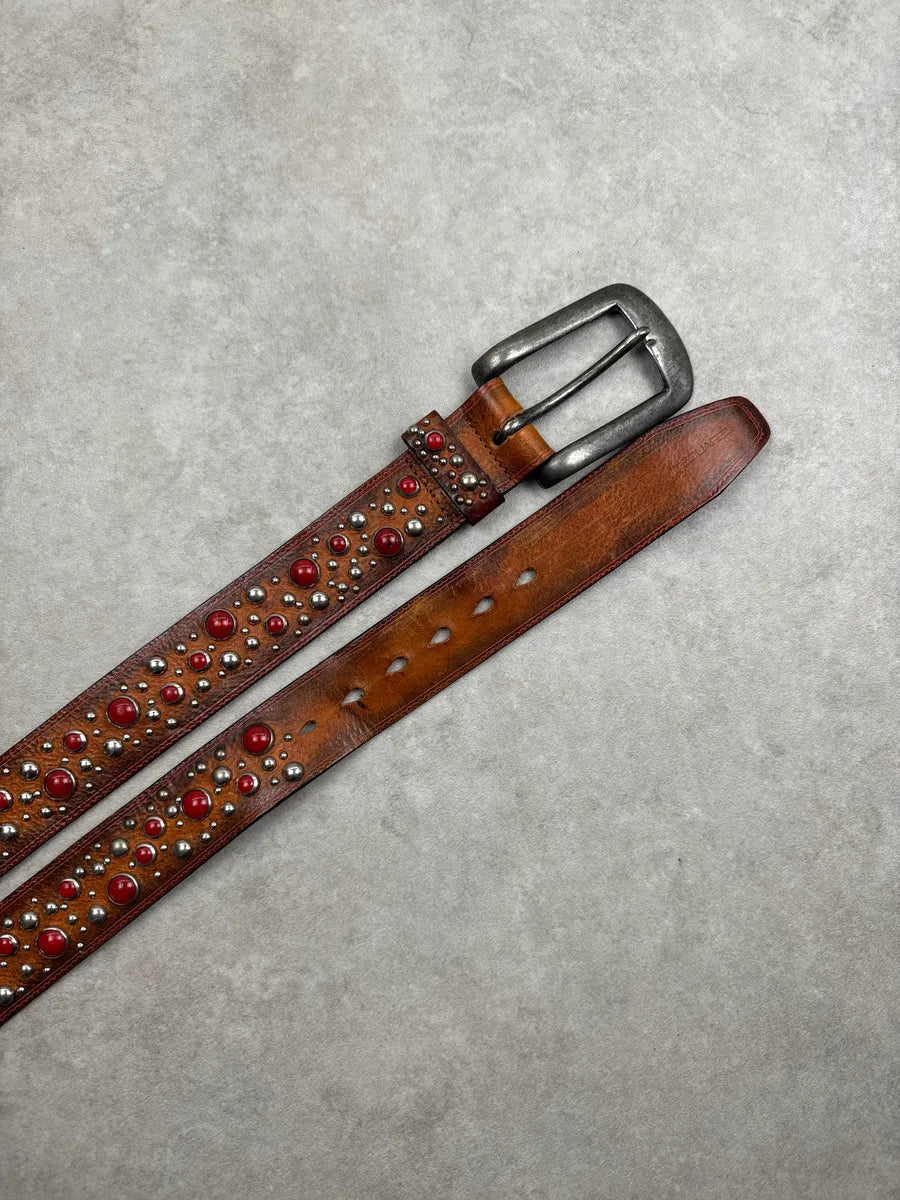 2000s Dsquared2 Brown Leather Red Studded Belt BGtXlVUO 4
