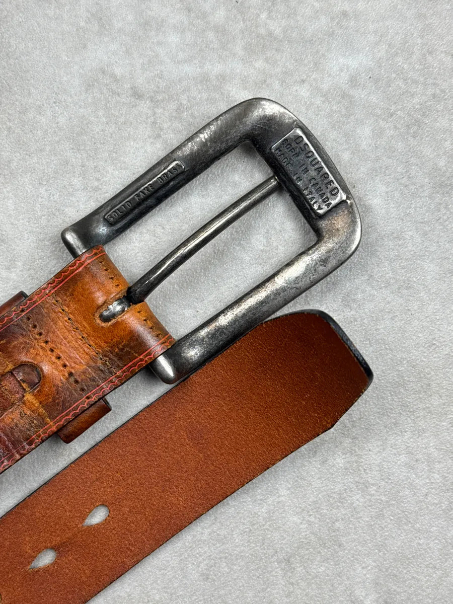 2000s Dsquared2 Brown Leather Red Studded Belt BGtXlVUO 6