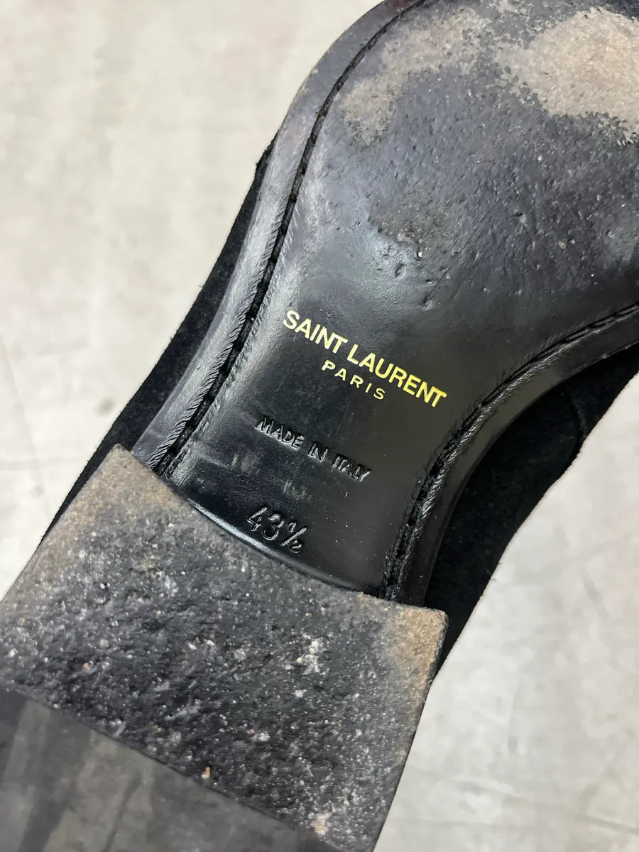 2010s Saint Laurent Buckle Strap Black Suede Leather Boots BHhUCuAS 7