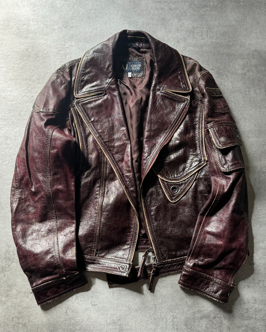1990s Armani Dark Purple Biker Leather Jacket (L) - 1
