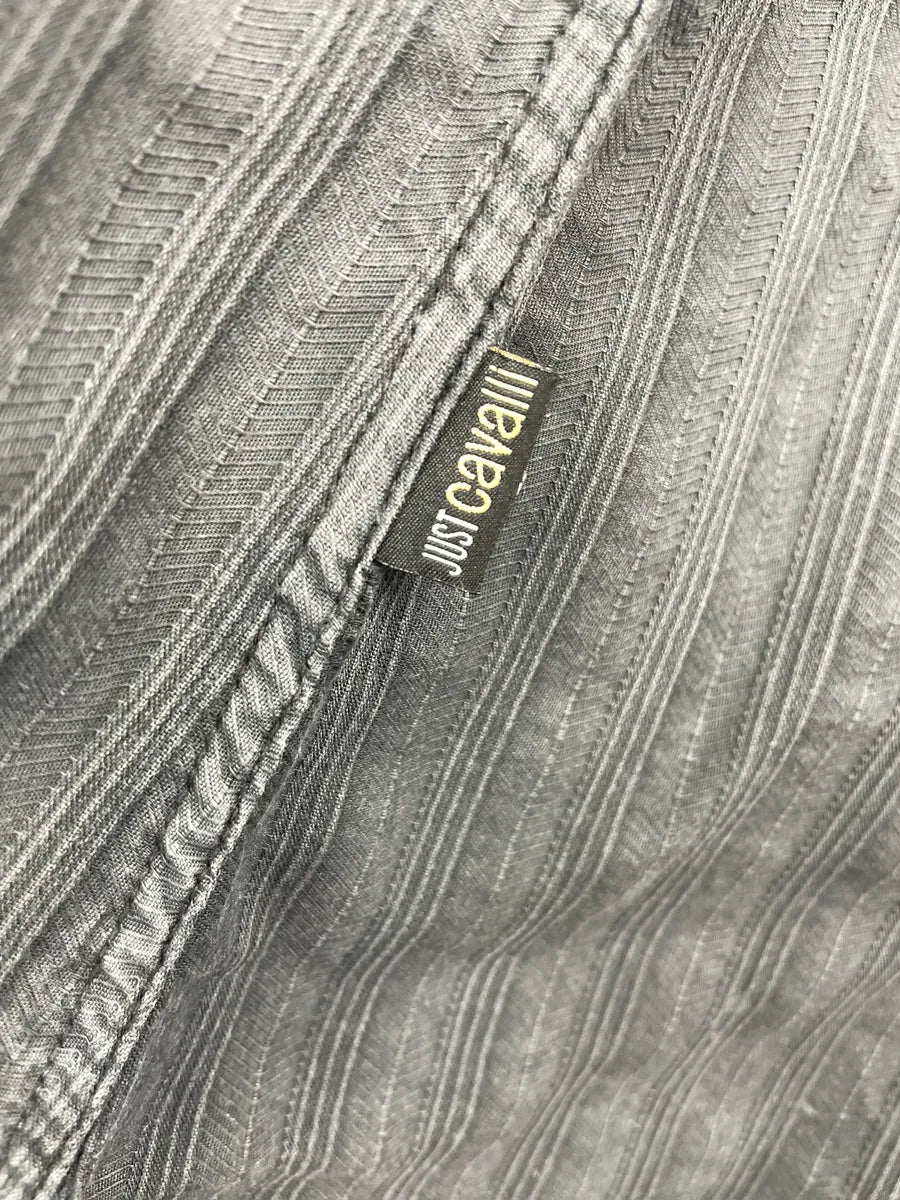 2000s Cavalli Dark Grey Textured Asymmetrical Stripe Tunisian Shirt BSYvFxgE 9