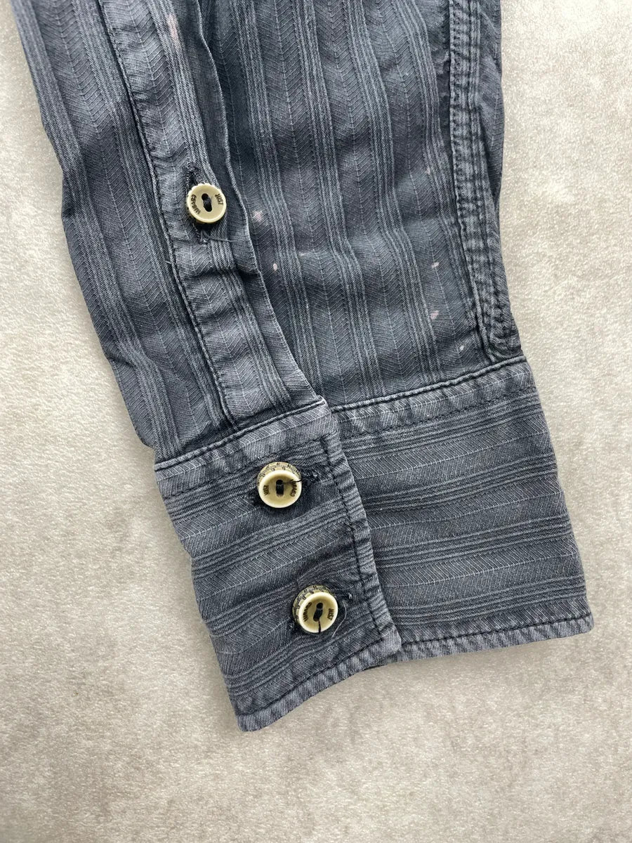 2000s Cavalli Dark Grey Textured Asymmetrical Stripe Tunisian Shirt BSYvFxgE 6