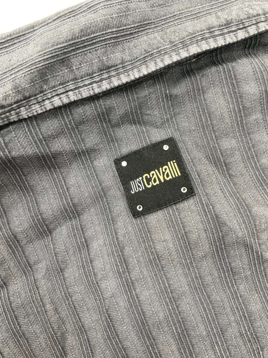 2000s Cavalli Dark Grey Textured Asymmetrical Stripe Tunisian Shirt BSYvFxgE 10