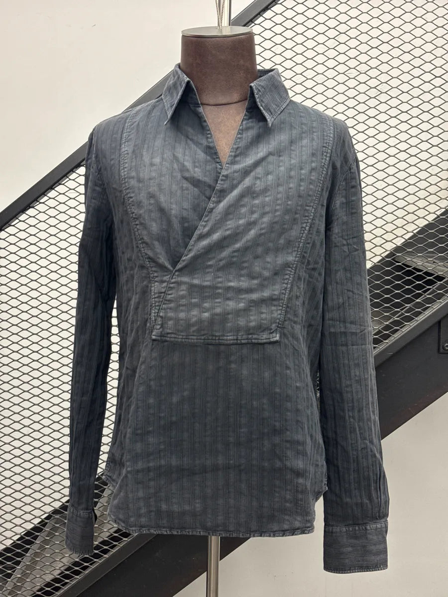 2000s Cavalli Dark Grey Textured Asymmetrical Stripe Tunisian Shirt BSYvFxgE 1