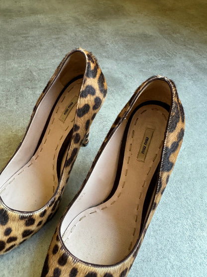 2000s MiuMiu Pony Hair Leopard Heels (37) - 8