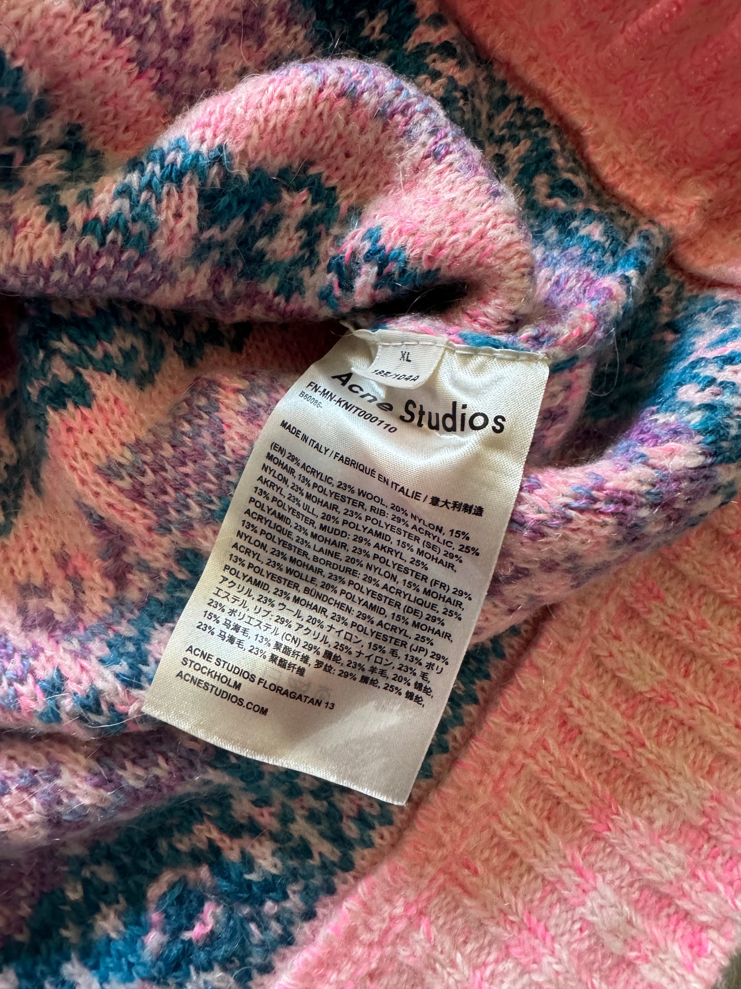 FW2019 Acne Studios Striped Intarsia Knit Pink Jacquard Sleeveless Sweater (XL) - 7