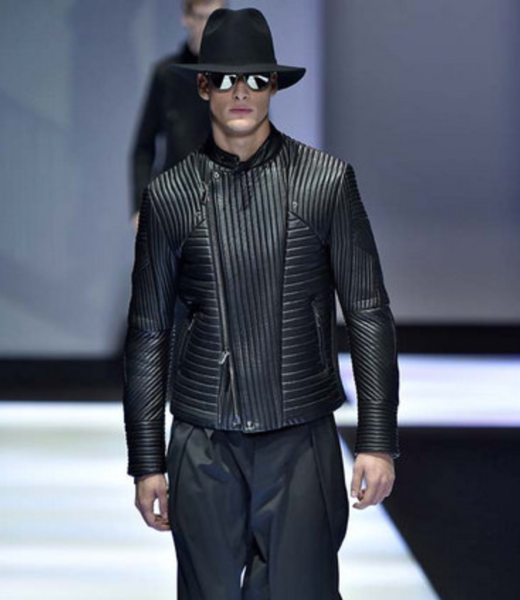 FW2017 Emporio Armani Black Structural Biker Leather Jacket  (M) - 2