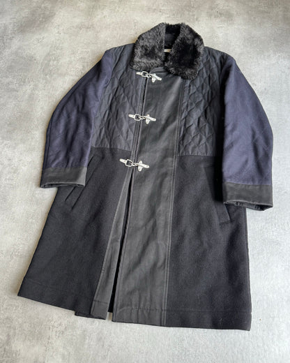 FW2015 Dries Van Noten Black & Navy Long Fur Naval Jacket   (L) - 4