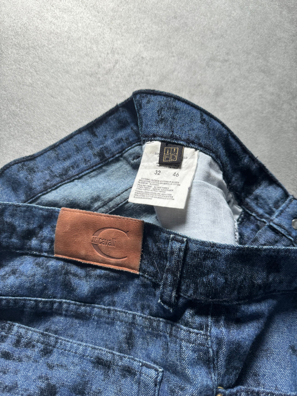 SS2006 Cavalli Blue Flared Citizen Black Relief Pants (S) - 7