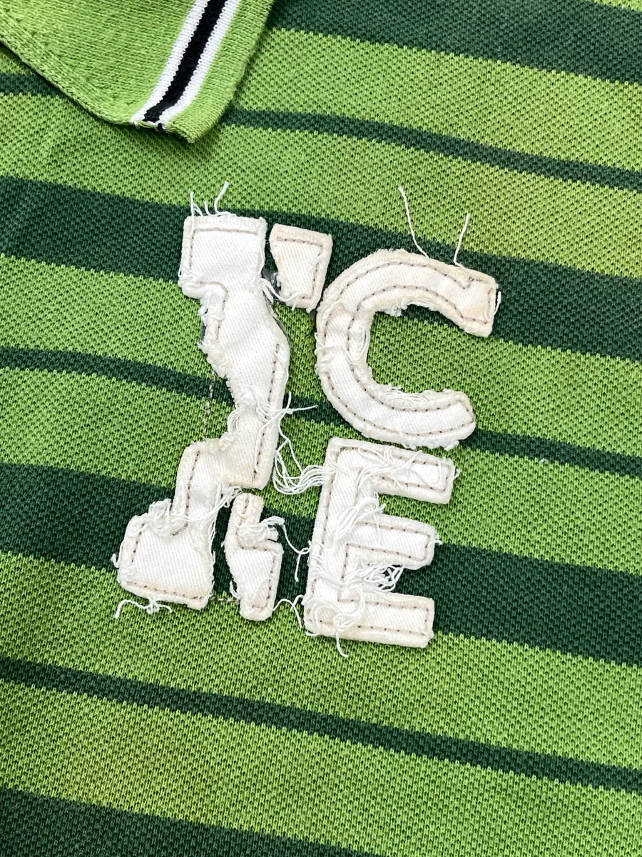 2000s Iceberg Green ICE Logo Striped Polo BaeyKThU 7