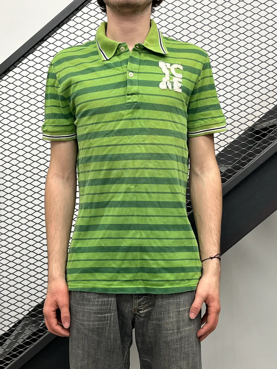 2000s Iceberg Green ICE Logo Striped Polo BaeyKThU 1