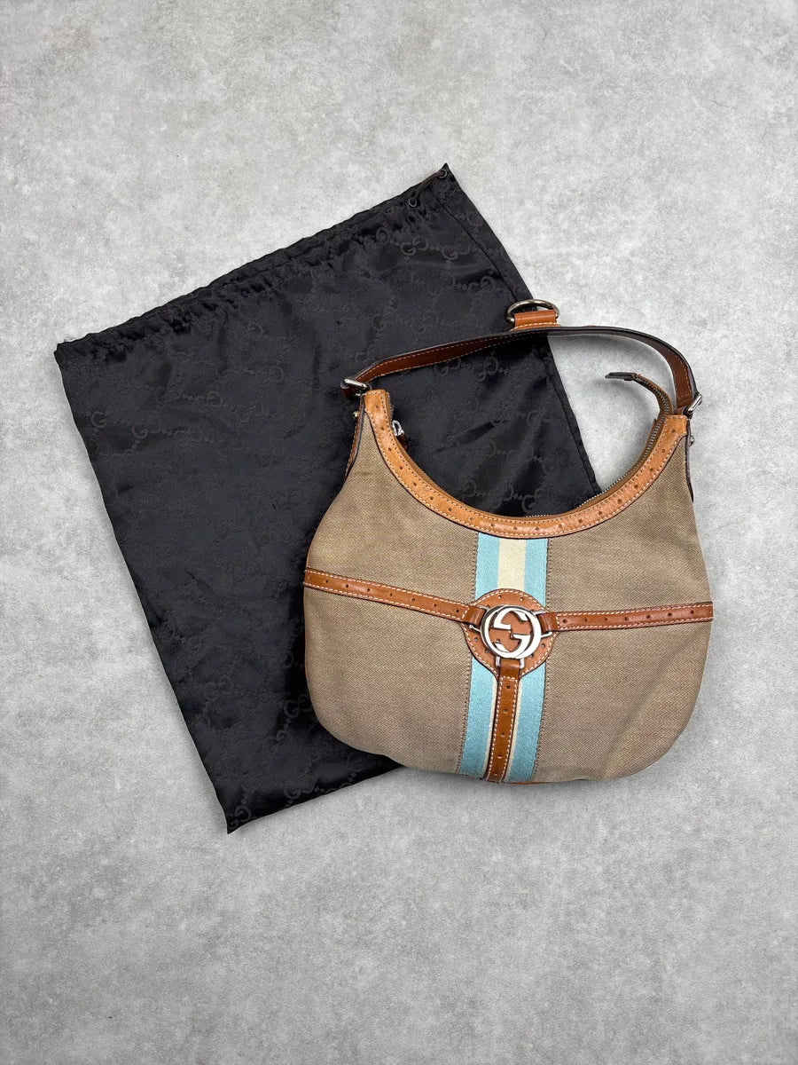 Gucci Beige Canvas Stripe GG Logo Shoulder Bag BbmLaWhl 3