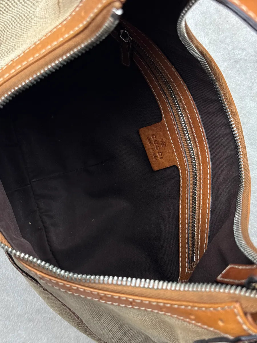 Gucci Beige Canvas Stripe GG Logo Shoulder Bag BbmLaWhl 15