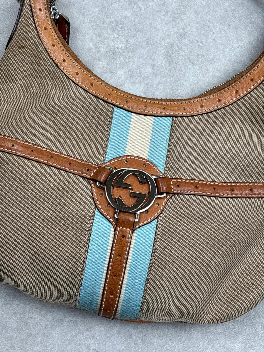 Gucci Beige Canvas Stripe GG Logo Shoulder Bag BbmLaWhl 8