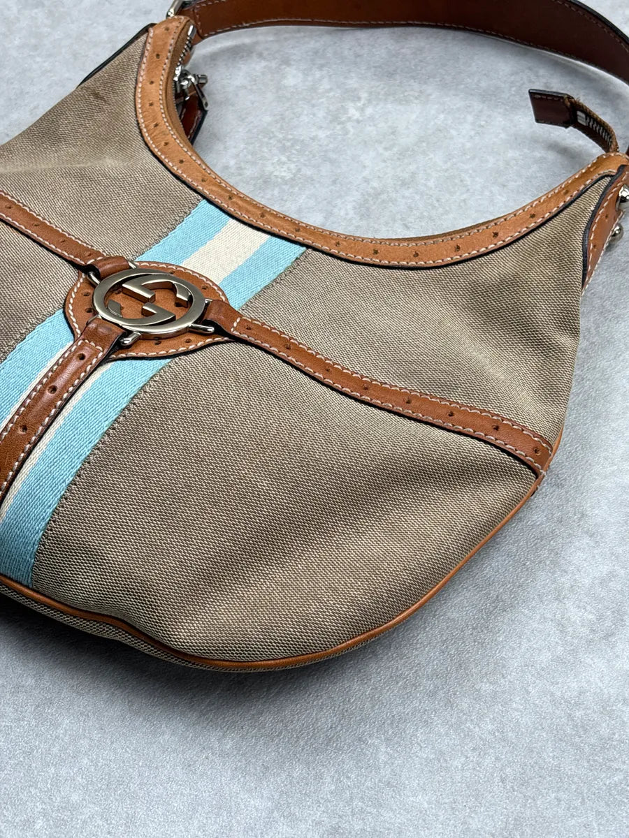 Gucci Beige Canvas Stripe GG Logo Shoulder Bag BbmLaWhl 9