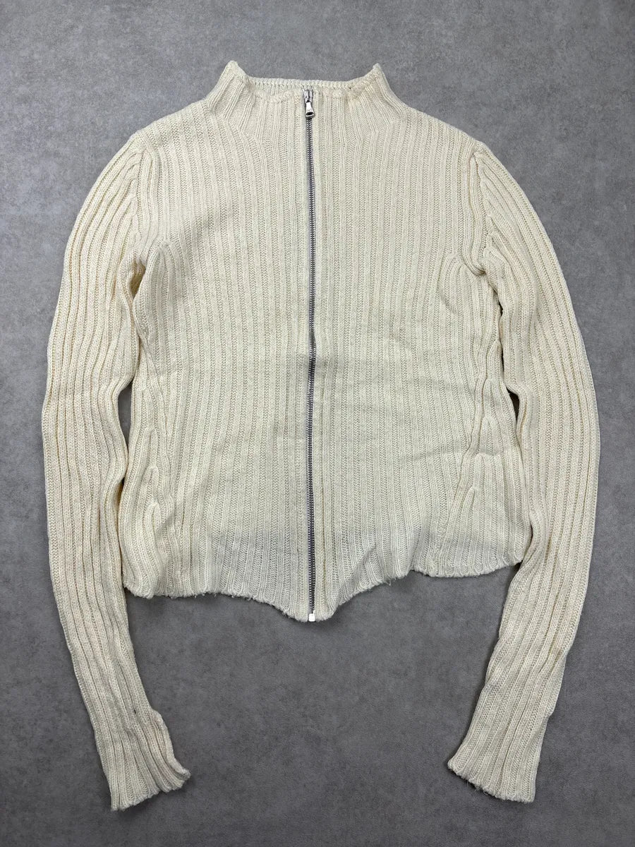 2000s Dolce & Gabbana Beige Zip-Up Ribbed Sweater BdMRWnFe 2