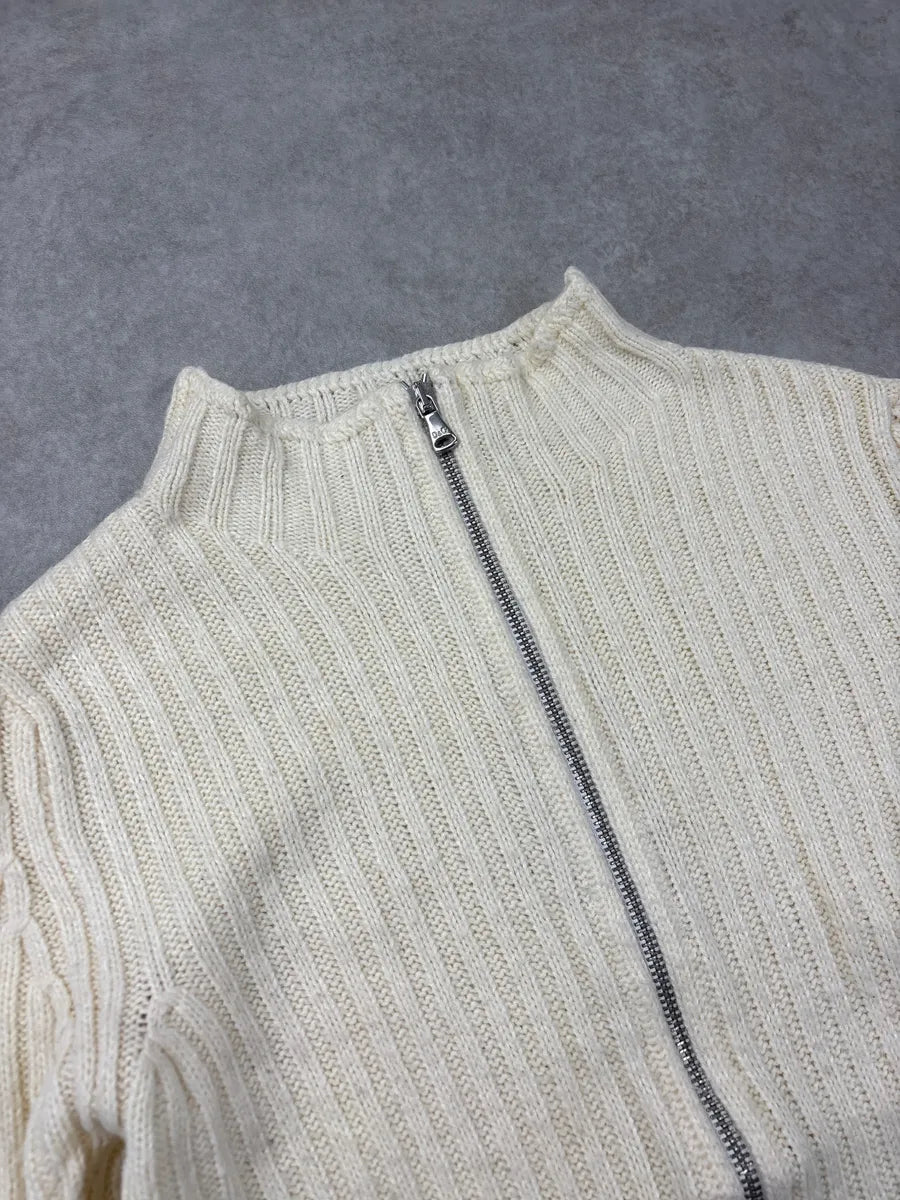 2000s Dolce & Gabbana Beige Zip-Up Ribbed Sweater BdMRWnFe 6