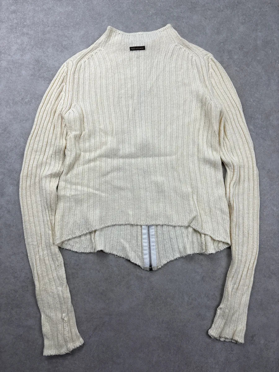 2000s Dolce & Gabbana Beige Zip-Up Ribbed Sweater BdMRWnFe 4