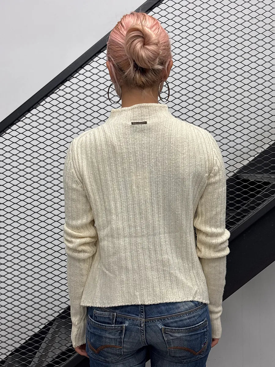 2000s Dolce & Gabbana Beige Zip-Up Ribbed Sweater BdMRWnFe 1