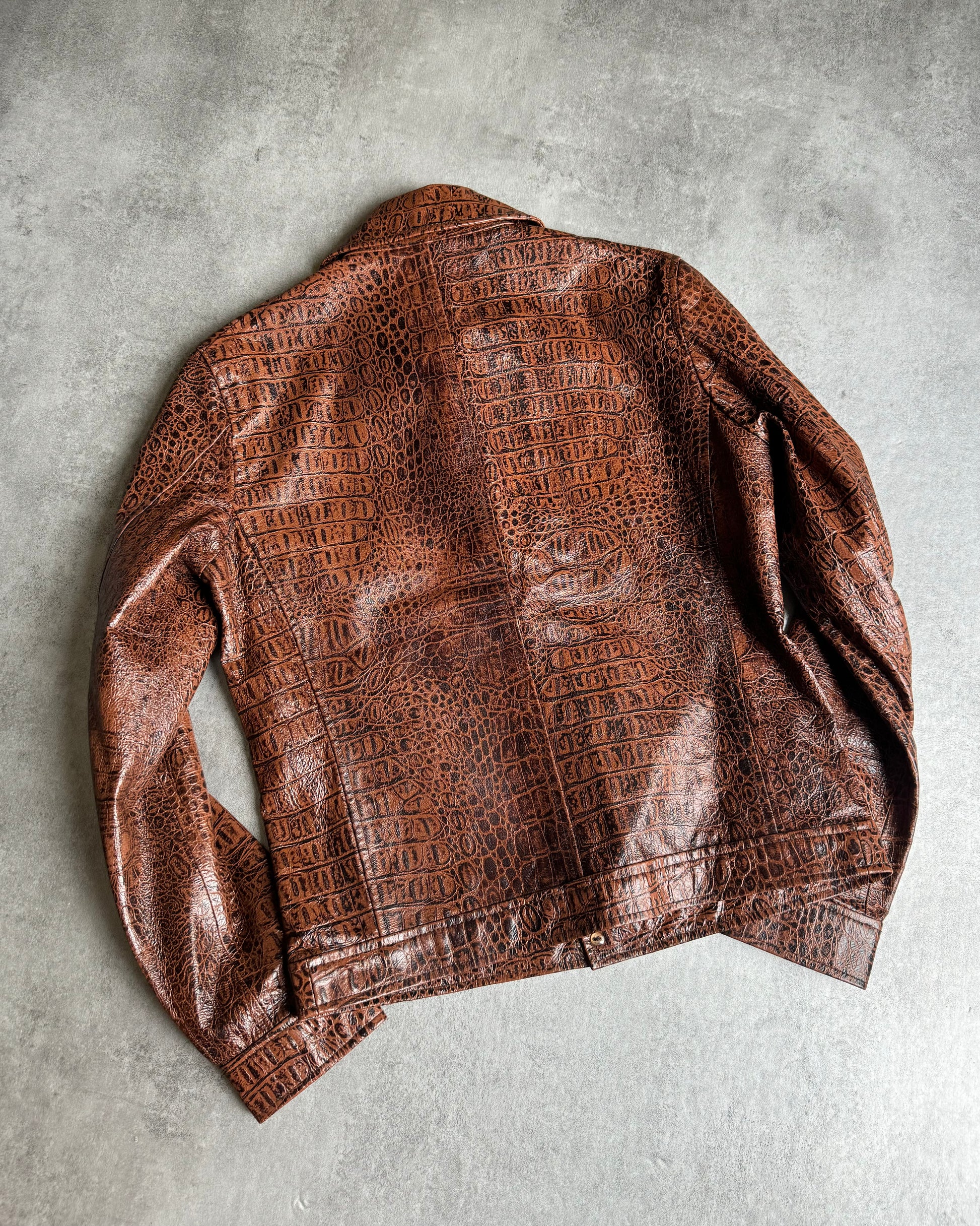 Tornado Mart Crocodile Effect Brown Leather Jacket (S) - 5