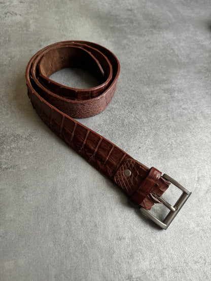 2000s Prada Brown Crocodile Leather Relief Belt  (OS) - 6