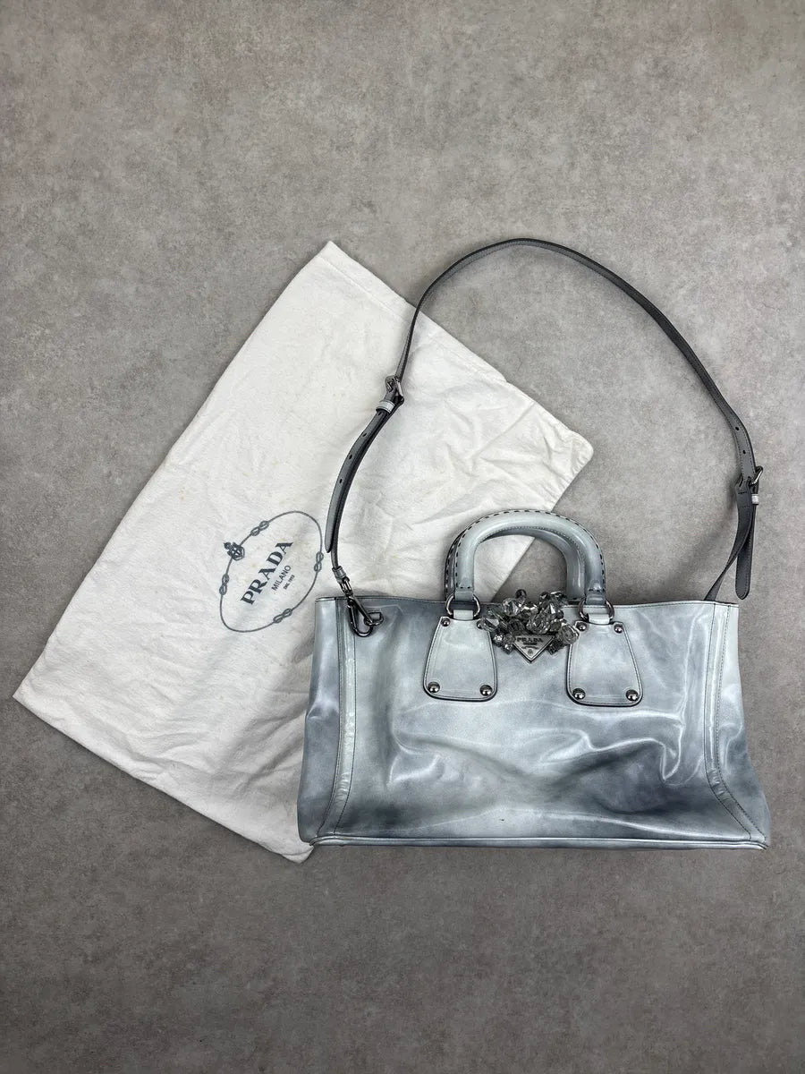 2000s Prada Grey Leather Crystal Embellished Structured Totebag BhfeiLyk 3