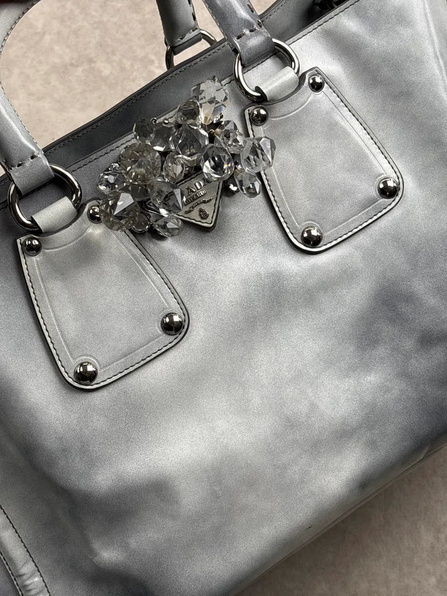 2000s Prada Grey Leather Crystal Embellished Structured Totebag BhfeiLyk 10