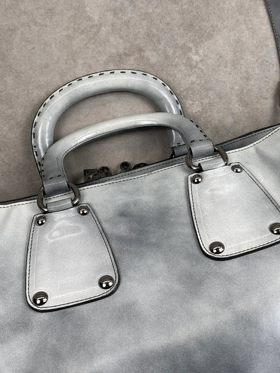 2000s Prada Grey Leather Crystal Embellished Structured Totebag BhfeiLyk 14