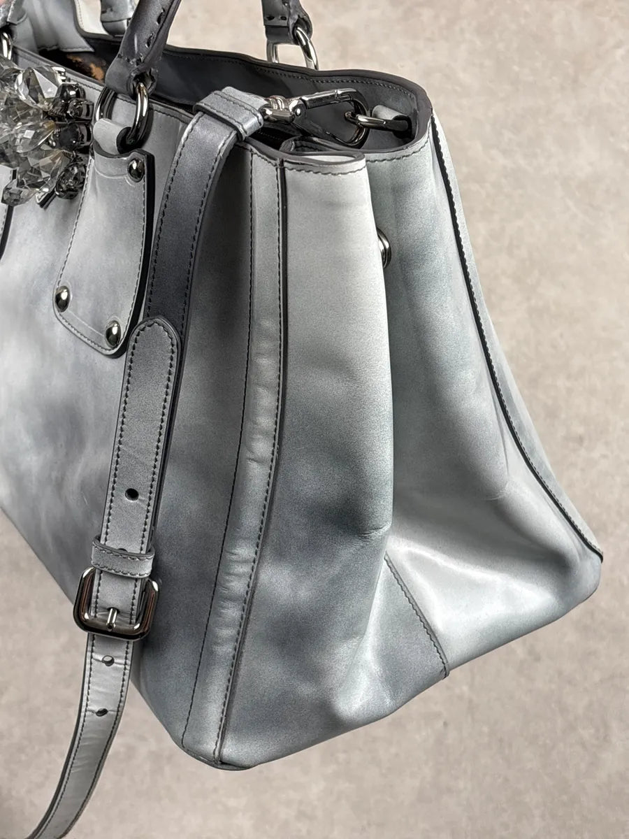 2000s Prada Grey Leather Crystal Embellished Structured Totebag BhfeiLyk 17