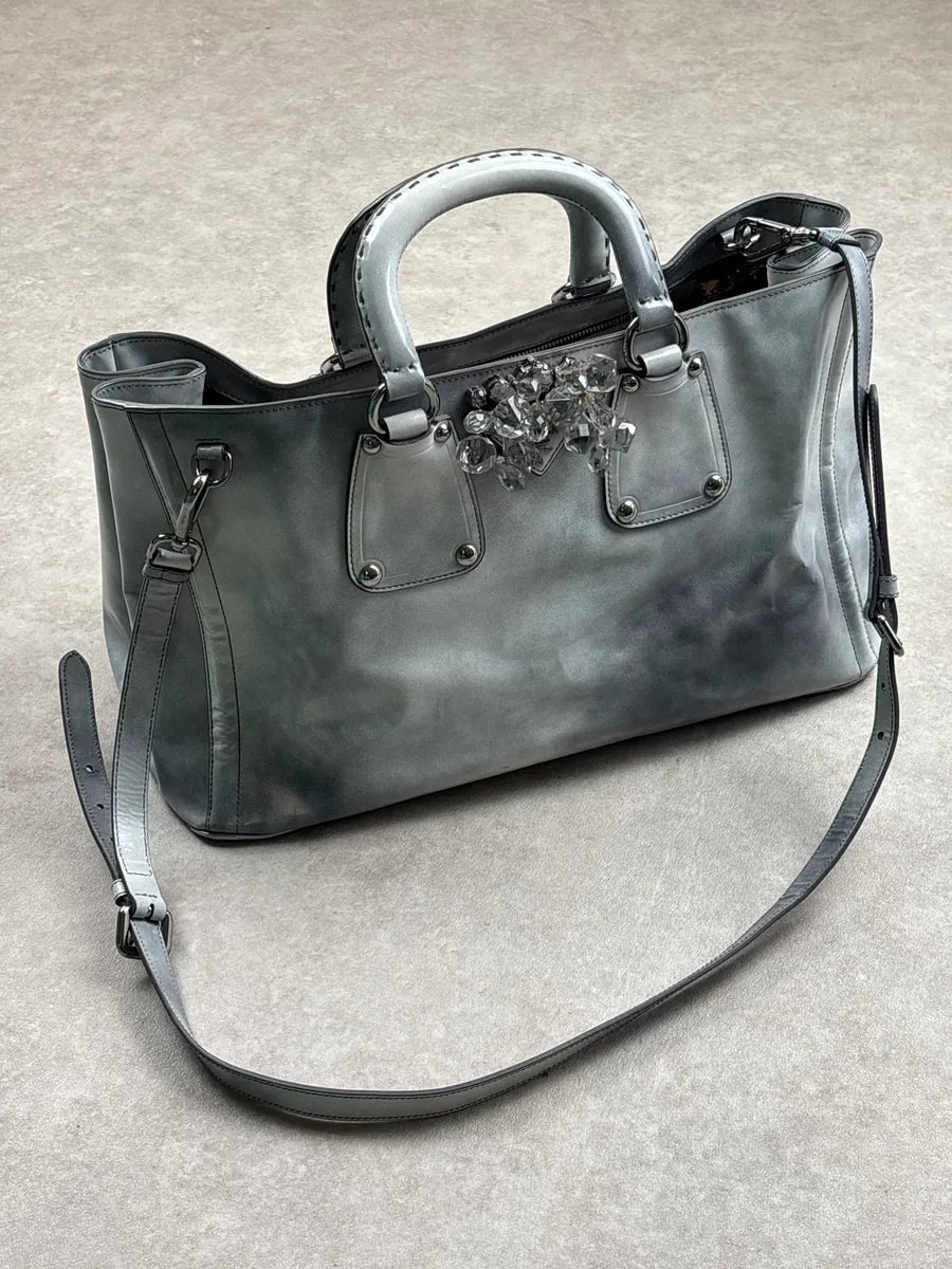 2000s Prada Grey Leather Crystal Embellished Structured Totebag BhfeiLyk 4