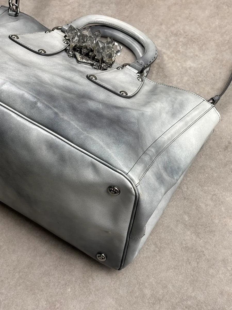 2000s Prada Grey Leather Crystal Embellished Structured Totebag BhfeiLyk 7
