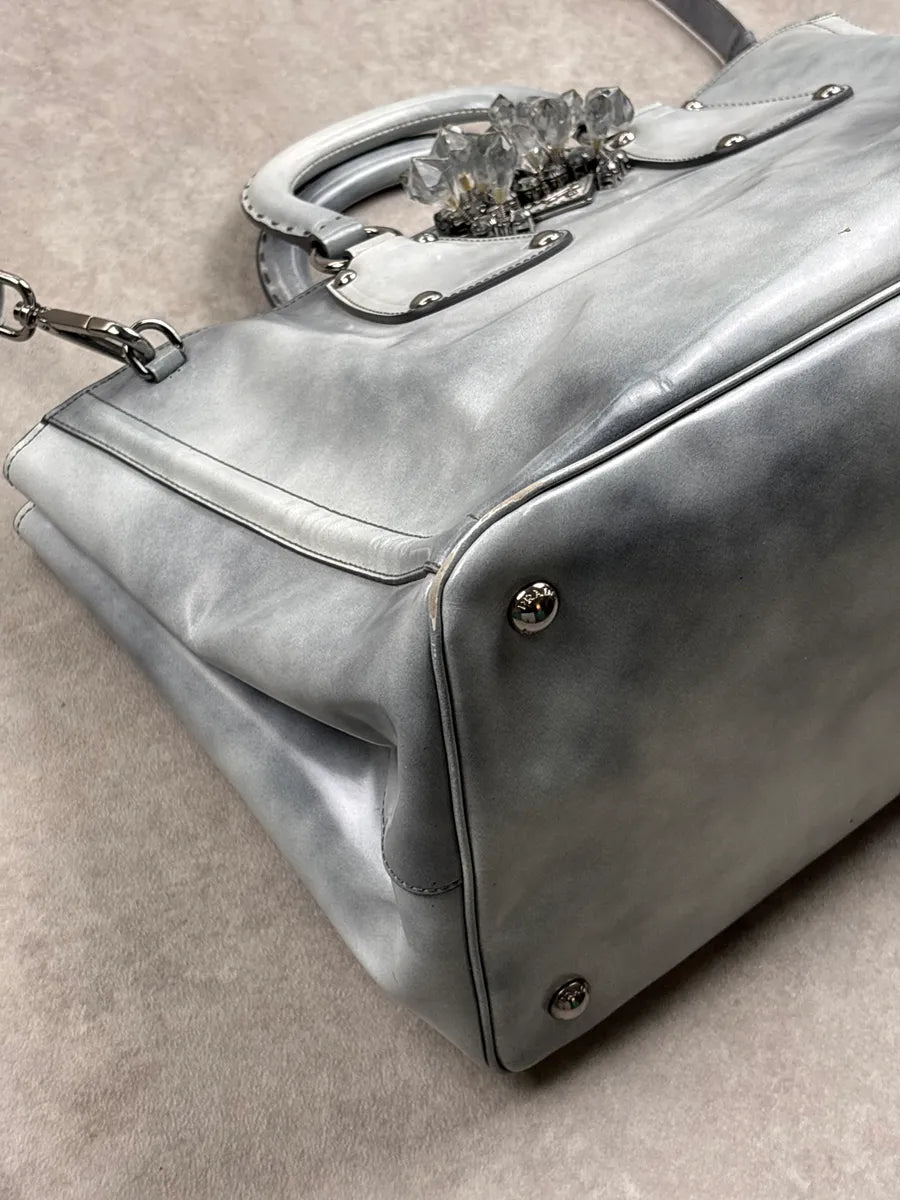 2000s Prada Grey Leather Crystal Embellished Structured Totebag BhfeiLyk 8