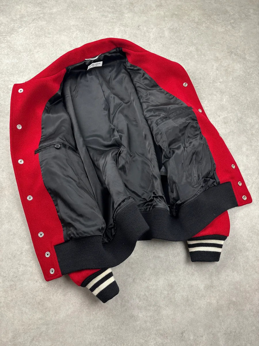 FW2014 Saint Laurent Red Wool Leopard Panel Teddy Jacket by Hedi Slimane BiIeCoYa 7