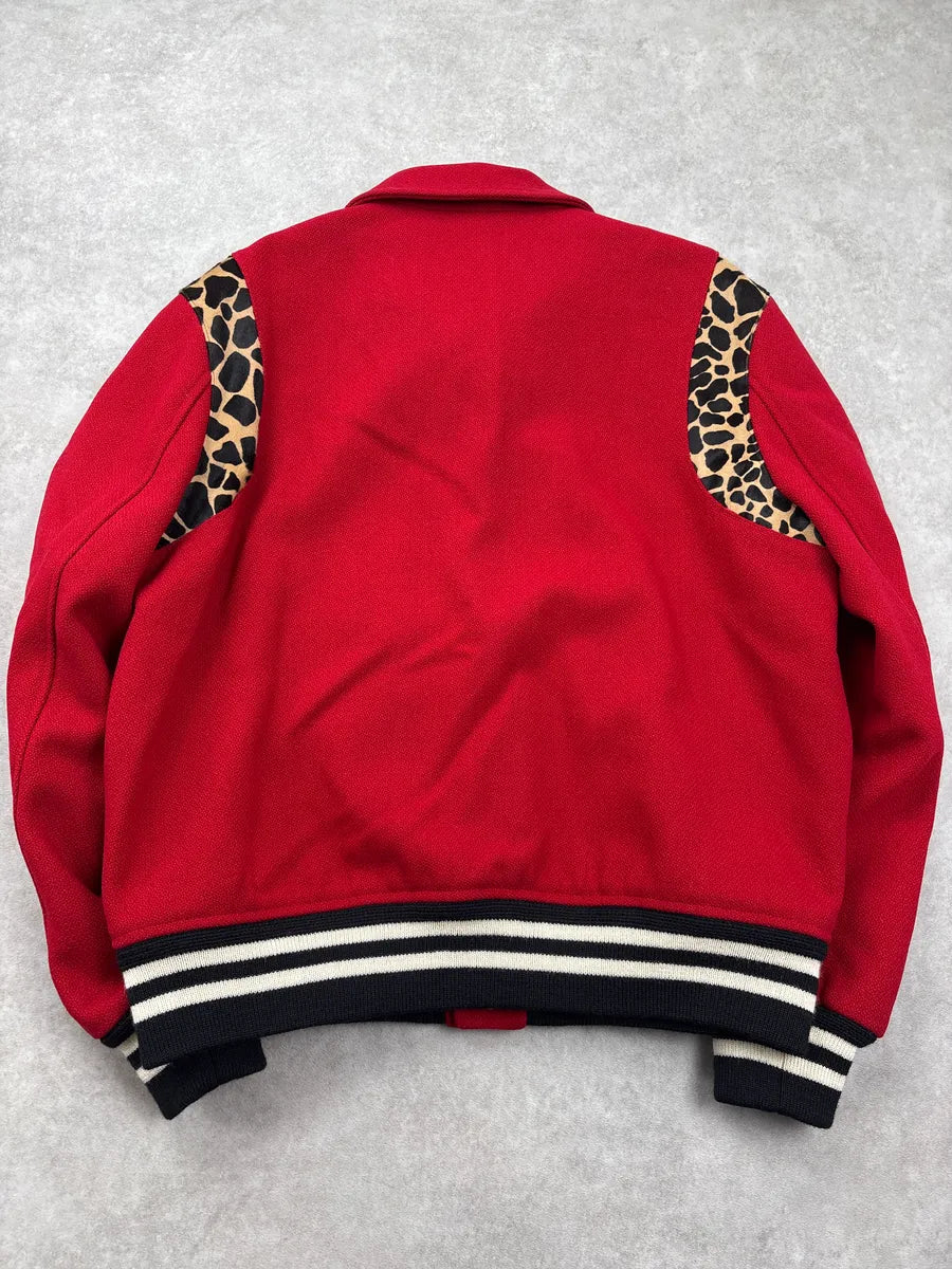 FW2014 Saint Laurent Red Wool Leopard Panel Teddy Jacket by Hedi Slimane BiIeCoYa 8